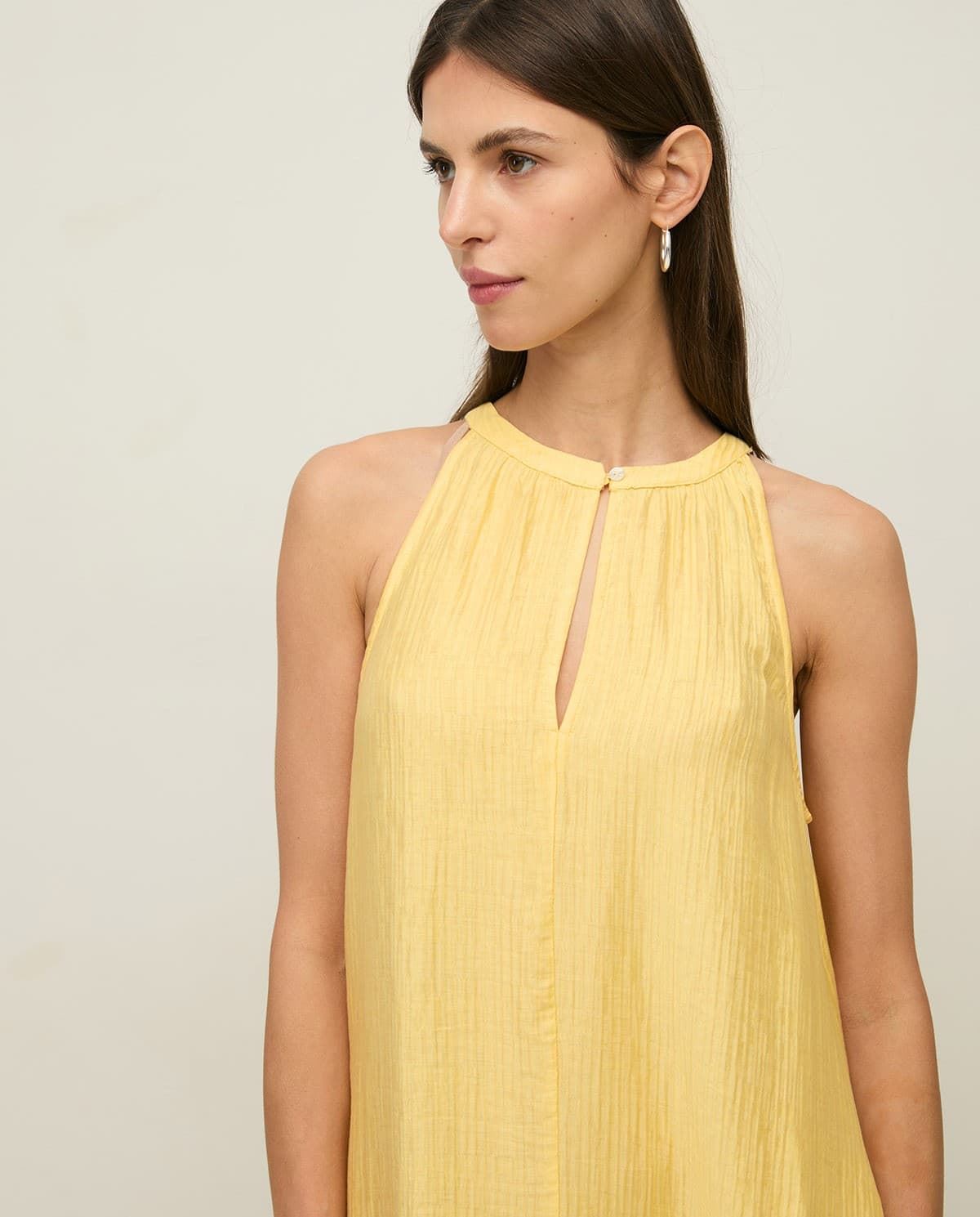 Vestido YERSE 44871 LARGO ESTAMPADO CON FRUNCES AMARILLO MANTEQUILLA - Imagen 4