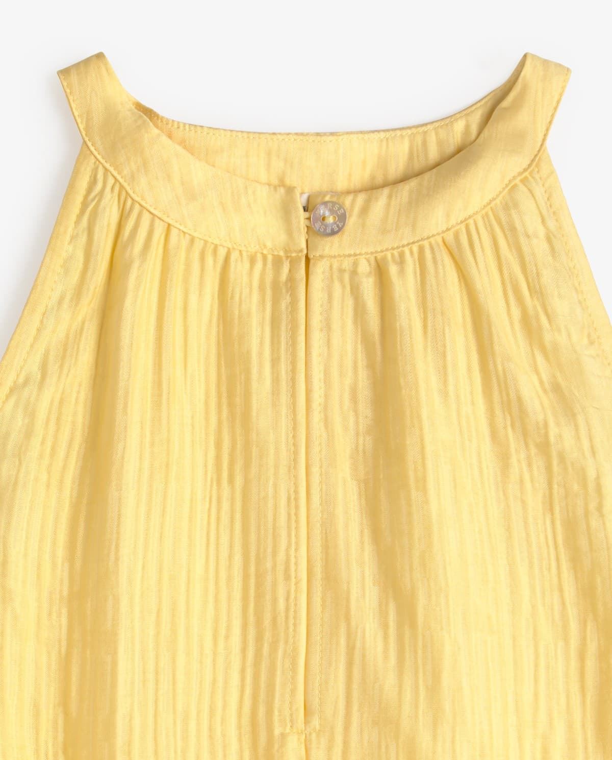 Vestido YERSE 44871 LARGO ESTAMPADO CON FRUNCES AMARILLO MANTEQUILLA - Imagen 5