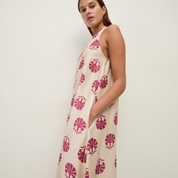 Vestido YERSE 44871 LARGO ESTAMPADO CON FRUNCES CRUDO FUCSIA - Imagen 1