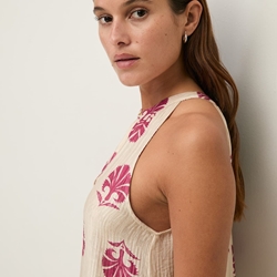 Vestido YERSE 44871 LARGO ESTAMPADO CON FRUNCES CRUDO FUCSIA - Imagen 2