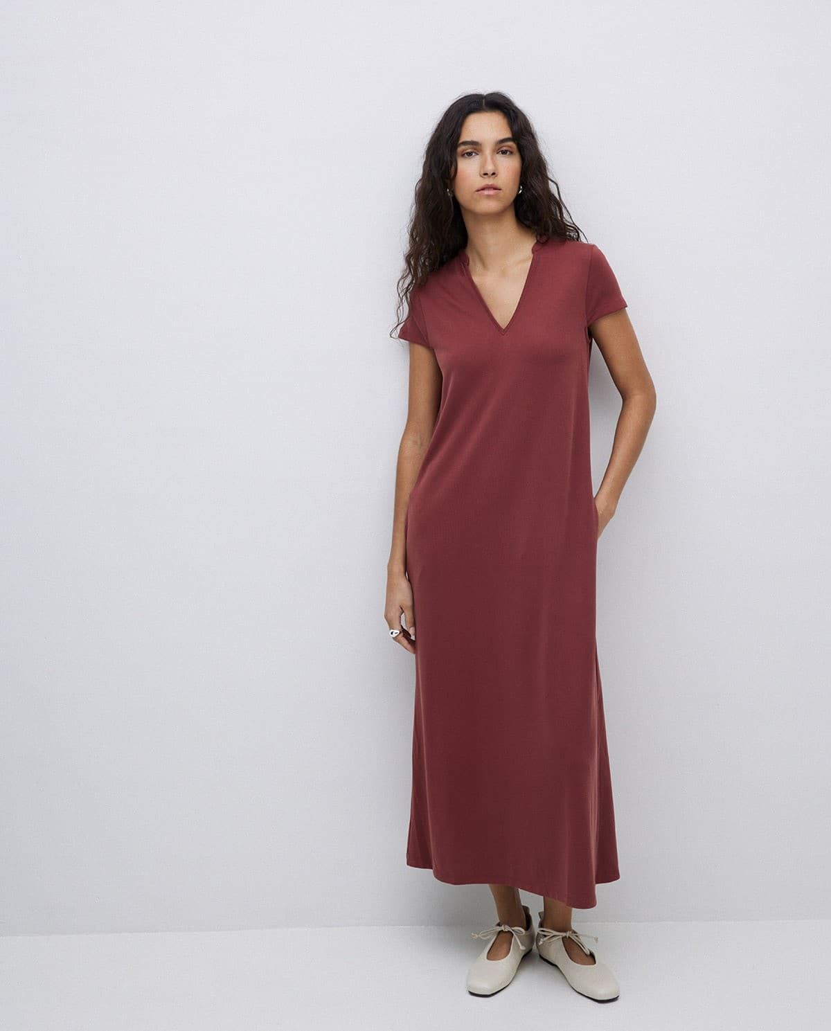 VESTIDO Yerse Ref. 42113 MIDI MANGA JAPONESA GRANATE - Imagen 5