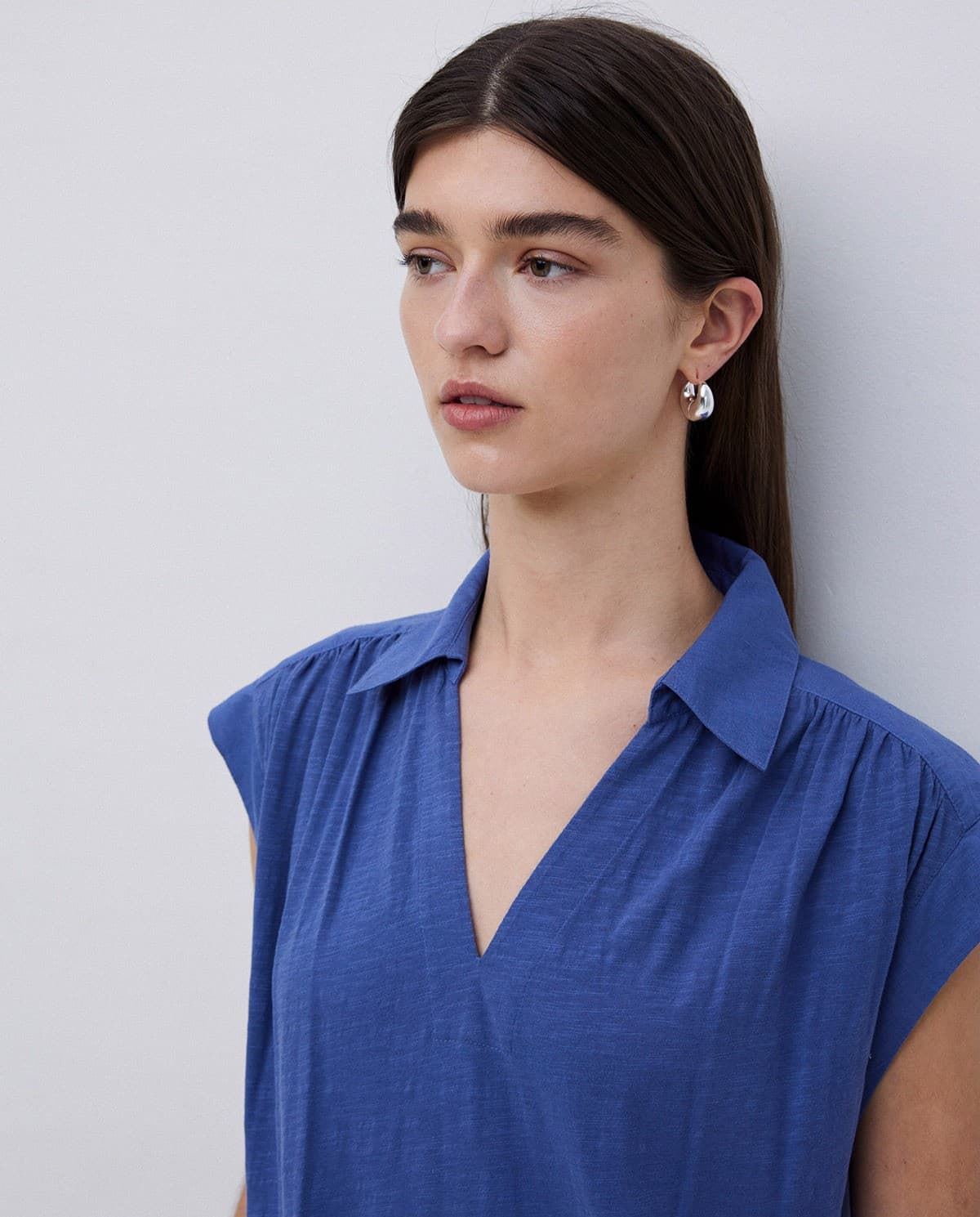 VESTIDO Yerse Ref. 42214 CAMISERO FLAMÉ DE ALGODÓN AZUL - Imagen 2