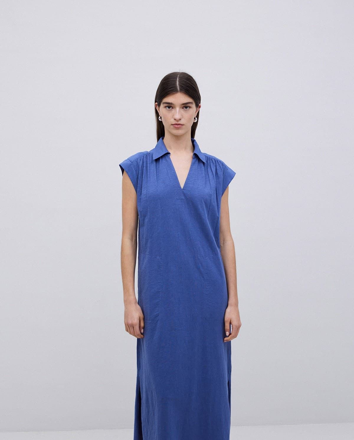 VESTIDO Yerse Ref. 42214 CAMISERO FLAMÉ DE ALGODÓN AZUL - Imagen 3