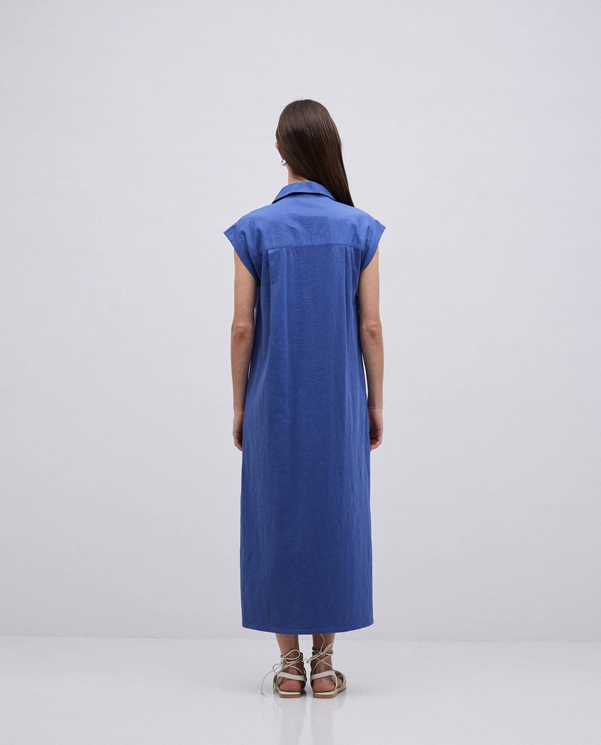 VESTIDO Yerse Ref. 42214 CAMISERO FLAMÉ DE ALGODÓN AZUL - Imagen 4