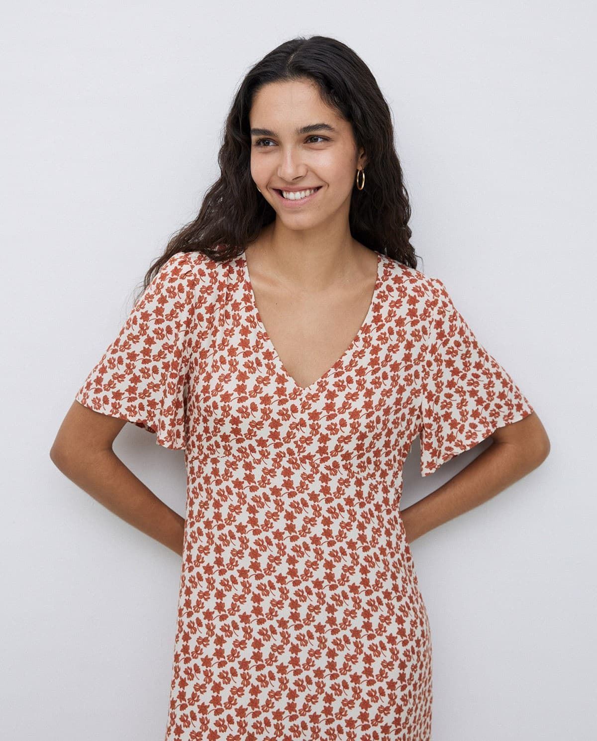 VESTIDO Yerse Ref. 42825 CREPPE VISCOSA ECOVERO TERRACOTA - Imagen 4