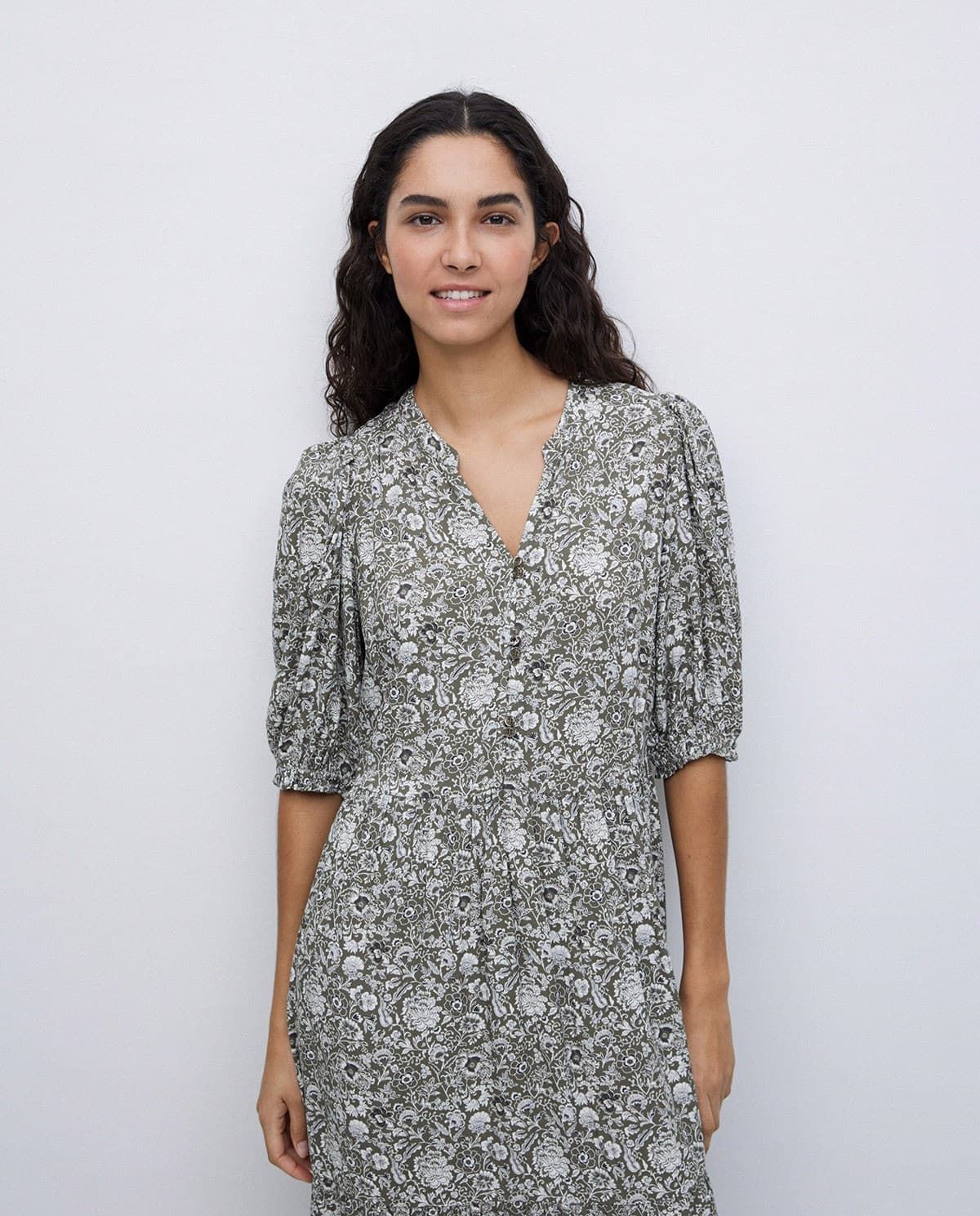 VESTIDO Yerse  Ref. 42872 MIDI ESTAMPADO FLORAL CAQUI  Ref. 42872 - Imagen 3