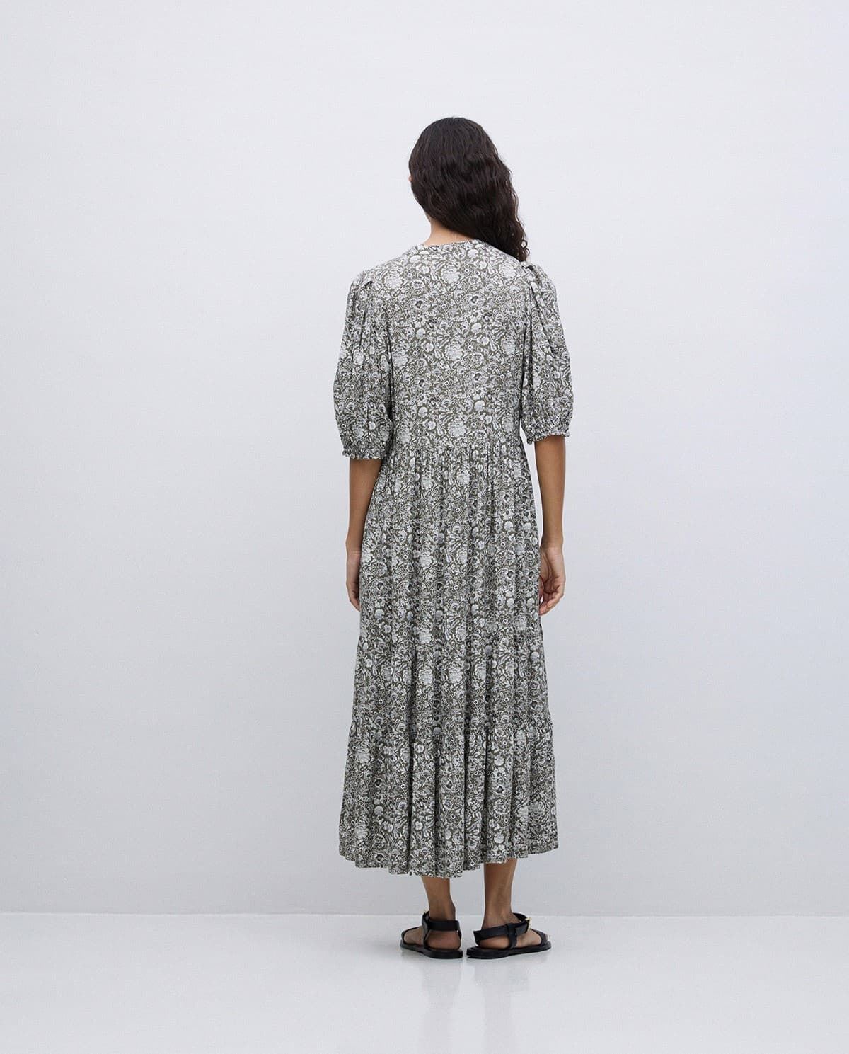 VESTIDO Yerse  Ref. 42872 MIDI ESTAMPADO FLORAL CAQUI  Ref. 42872 - Imagen 4