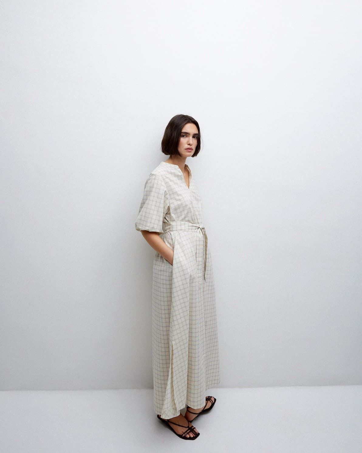 VESTIDOYerse Ref. 42819 LARGO CUADROS CRUDO - Imagen 1