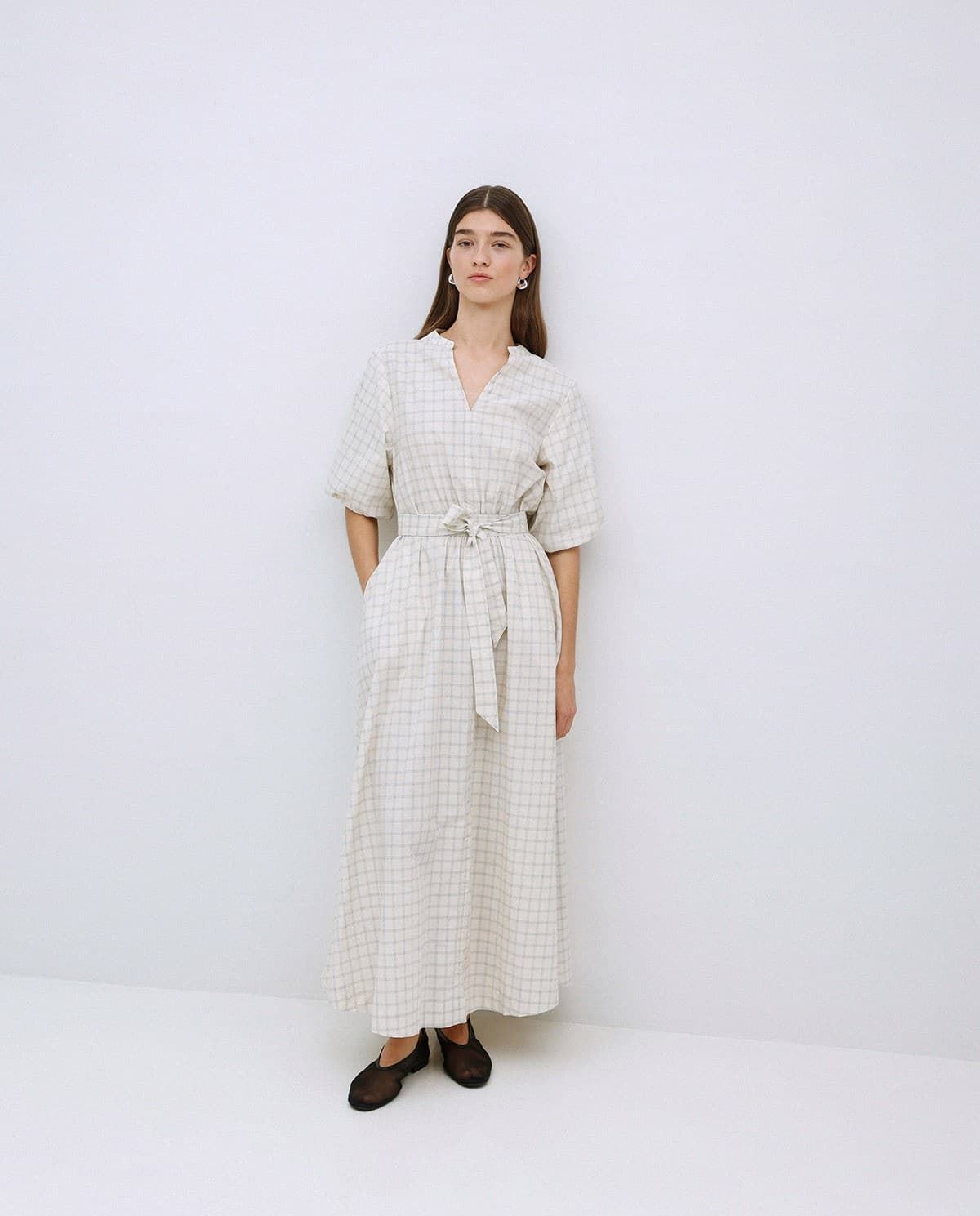 VESTIDOYerse Ref. 42819 LARGO CUADROS CRUDO - Imagen 2