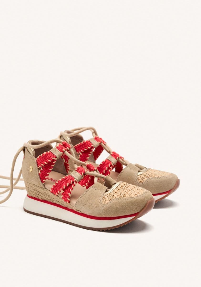 Zapatillas Gioseppo GRISWOLD PIEL CUÑA RAFIA beige - Imagen 1