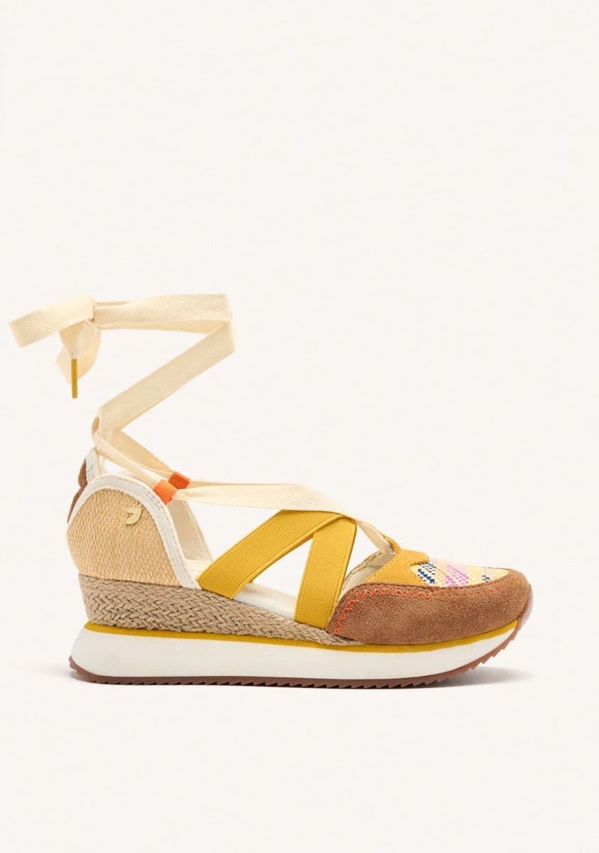 Zapatillas Gioseppo LITTLETON cintas rafia amarillas - Imagen 1