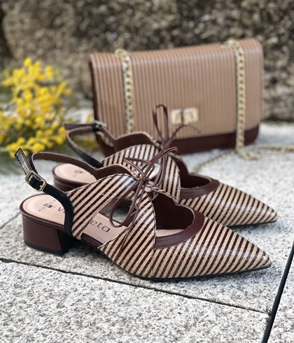 Zapato 52201 - MT DIANA atar rayas marrón chocolate y camel - Imagen 1