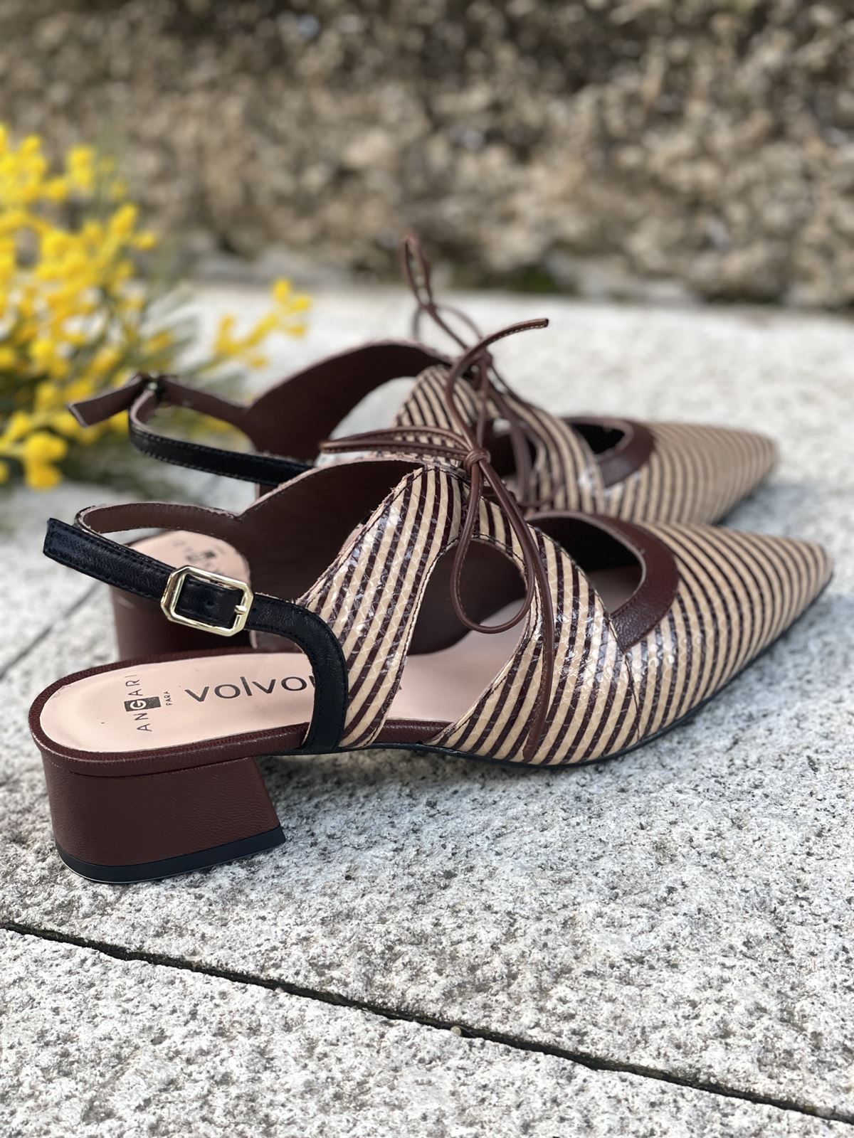 Zapato 52201 - MT DIANA atar rayas marrón chocolate y camel - Imagen 2