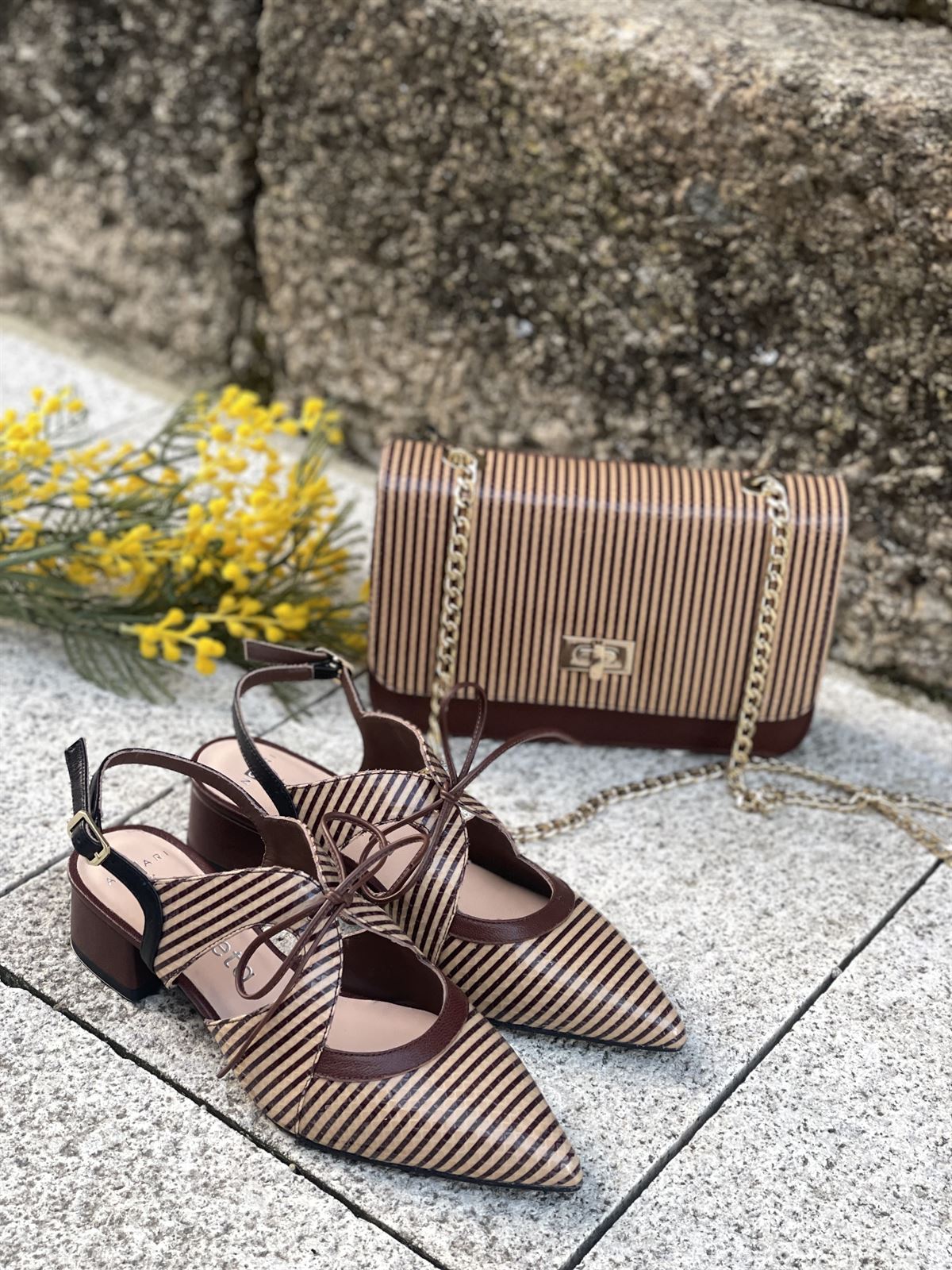 Zapato 52201 - MT DIANA atar rayas marrón chocolate y camel - Imagen 4