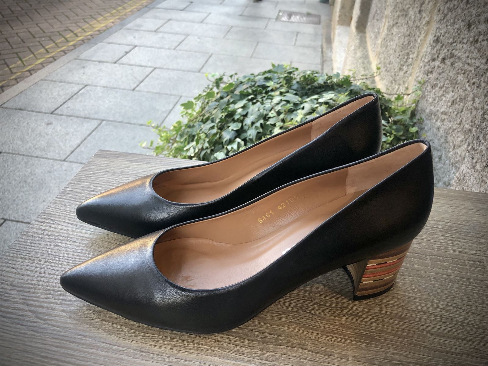Zapato salon negro tacon ancho deals