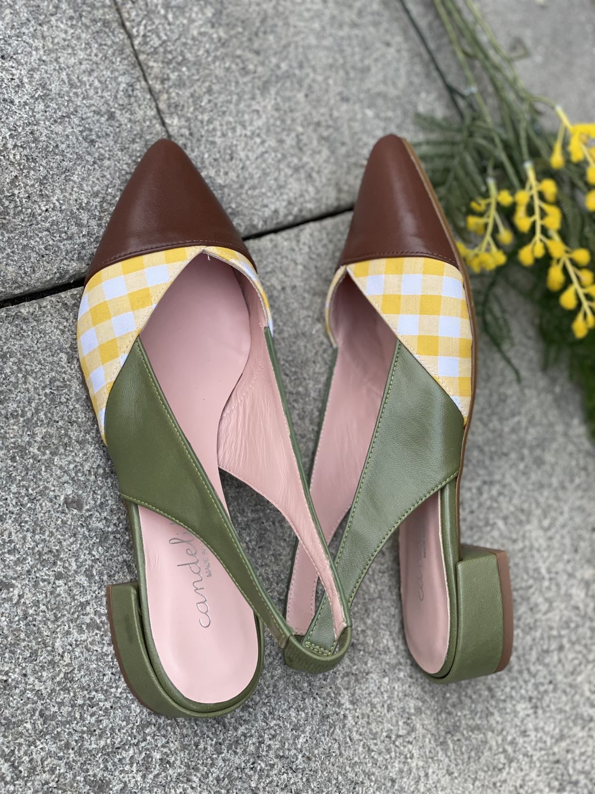 Zapato bailarina Candelitas tricolor verdes - Imagen 1