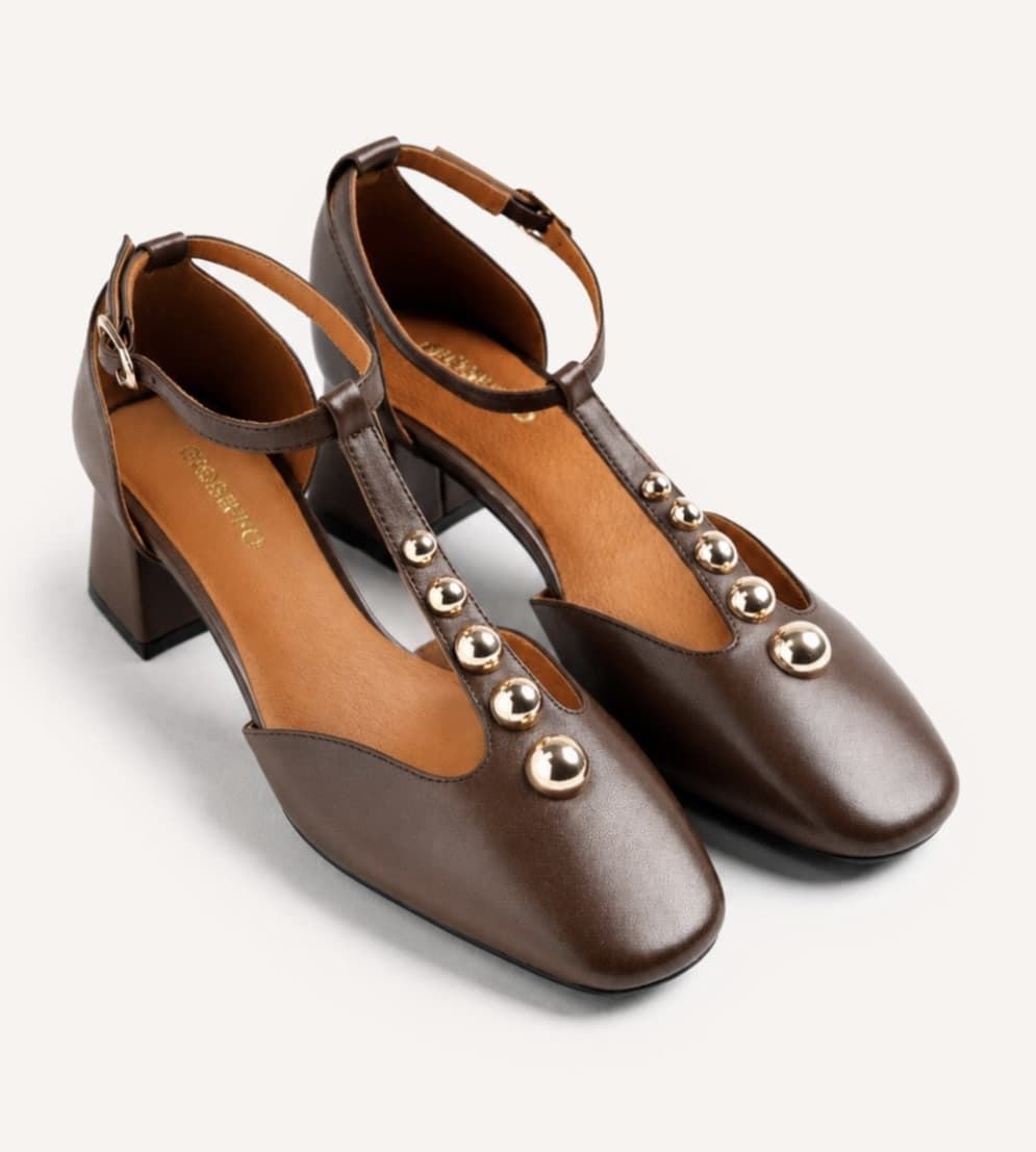 Zapato Gioseppo 80171 tacón cuadrado tachas marrón chocolate - Imagen 3