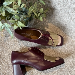 Zapato mocasín Candelitas tacón burdeos y rosa - Imagen 1