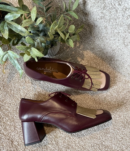 Zapato mocasín Candelitas tacón burdeos y rosa - Imagen 1