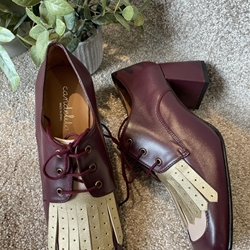 Zapato mocasín Candelitas tacón burdeos y rosa - Imagen 2