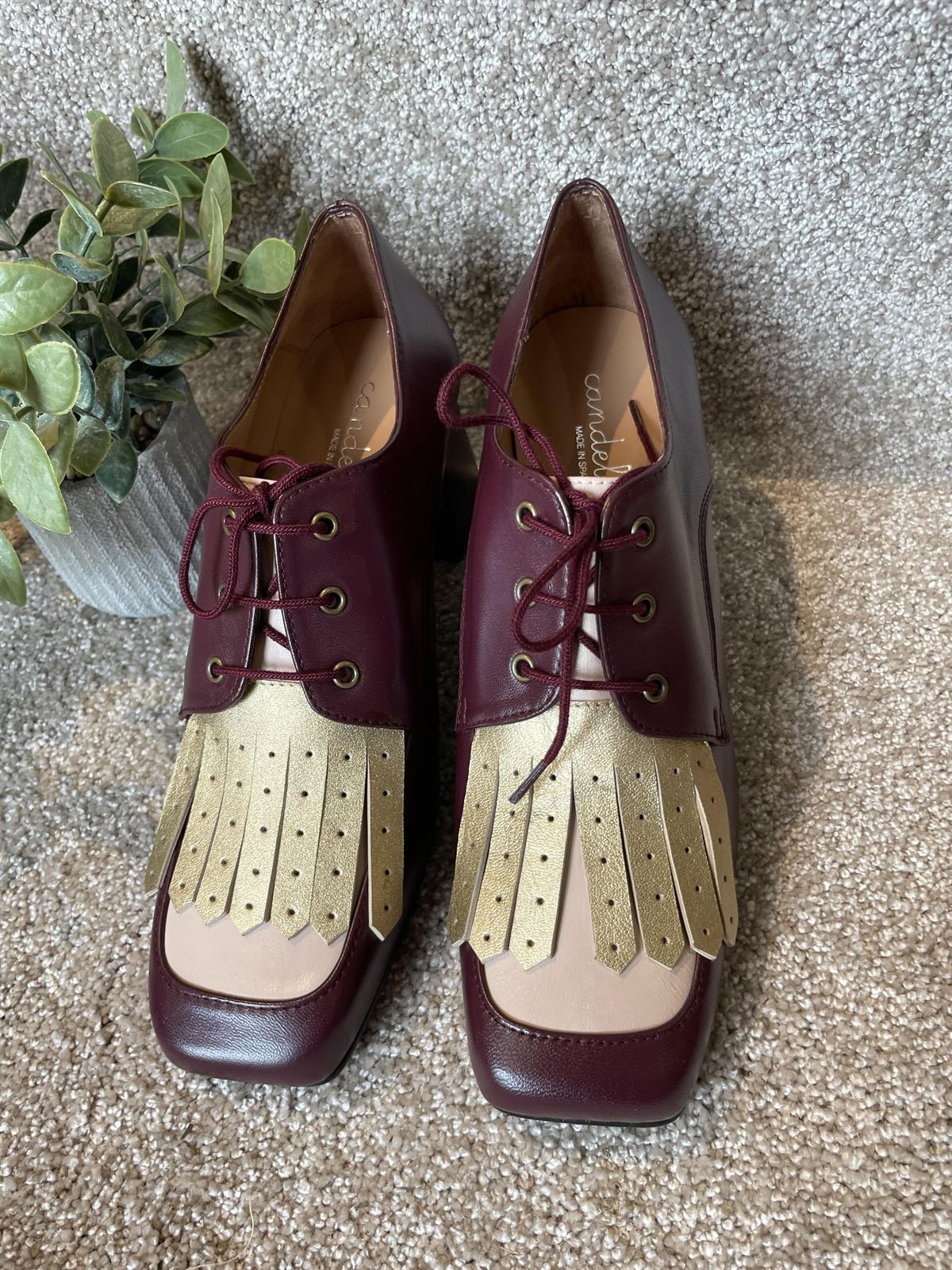Zapato mocasín Candelitas tacón burdeos y rosa - Imagen 4