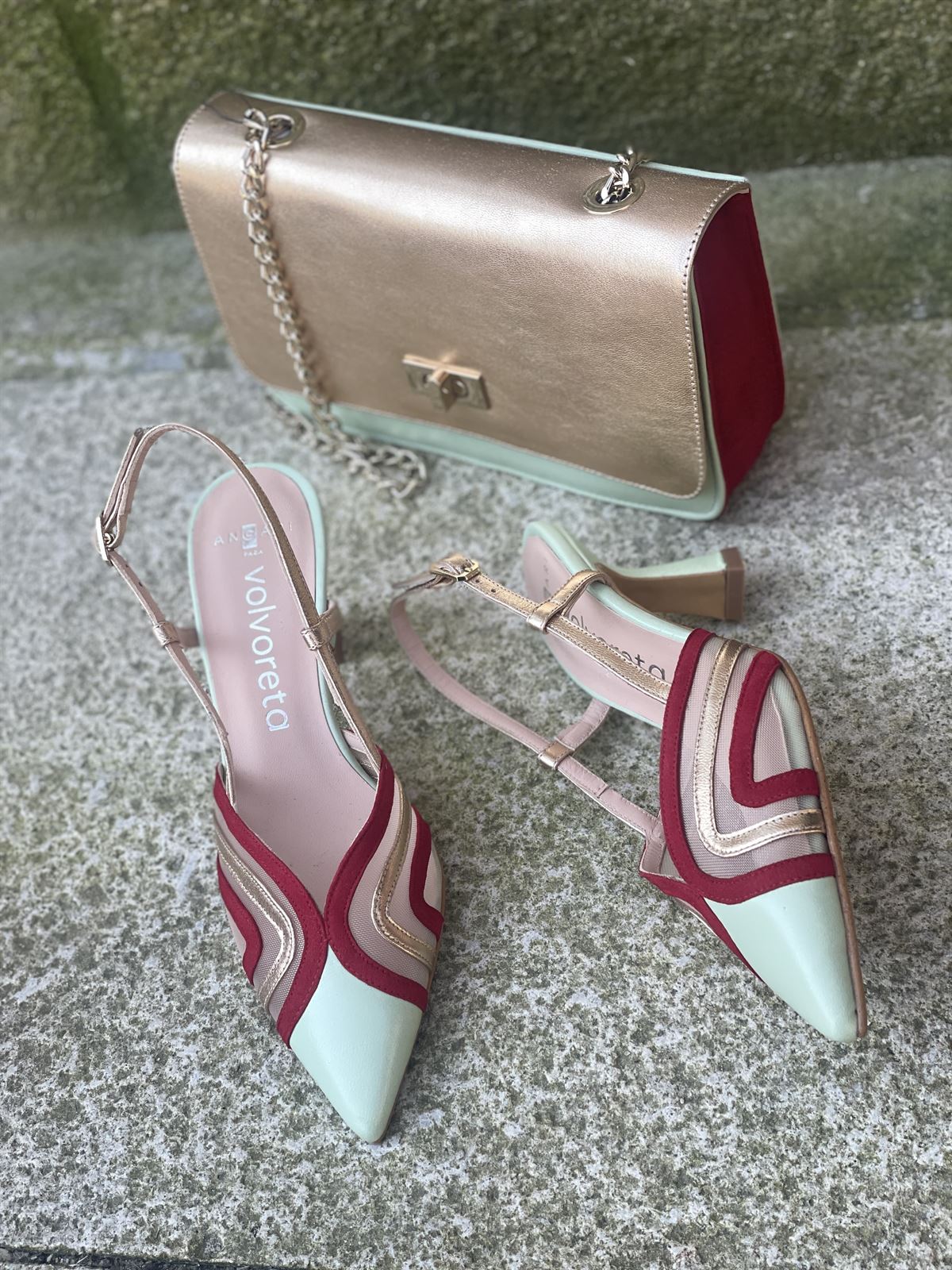 Zapato stiletto Angari 52051-07 Manila agua y rojo - Imagen 2