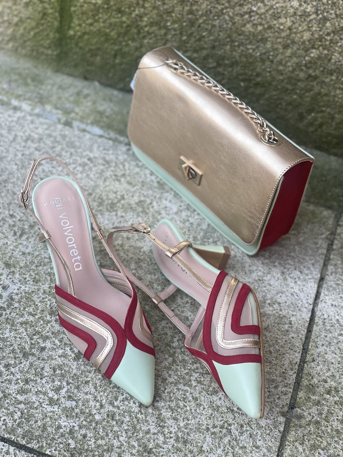 Zapato stiletto Angari 52051-07 Manila agua y rojo - Imagen 7