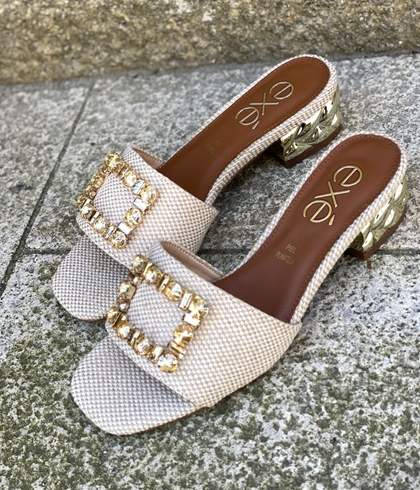 Zueco KATTY 257 EXE  pieza oro rafia beige - Imagen 1