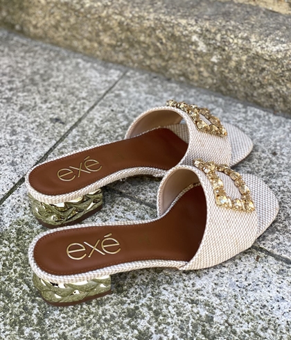 Zueco KATTY 257 EXE  pieza oro rafia beige - Imagen 2