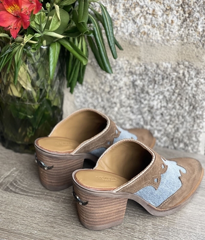 Zueco Nemonic vaquero y ante camel. - Imagen 1